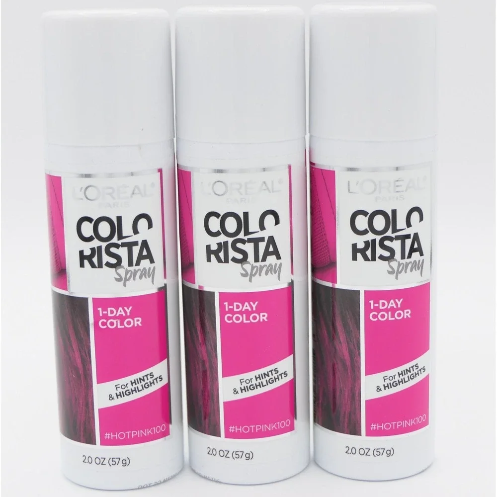 L'Oreal Colorista Spray 1-Day Color For Hints & Highlights #HotPink100 3 Pack